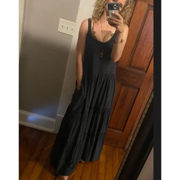 Splendid Dark Gray Tiered Ruffle Sundress Maxi Dress MEDIUM Embroider Boho $188 - Picture 5 of 11